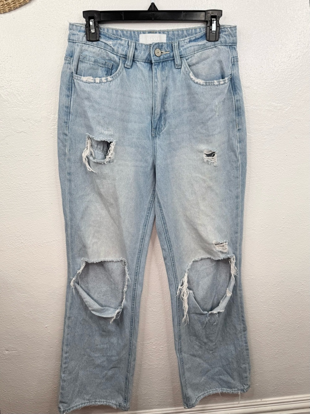 Vervet Blue Jeans Womens 28 Blue Light Wash High Rise Mom Straight Distructed